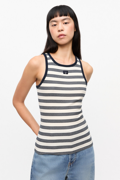 Striped Soft Cotton Rib Tank Top T4144 - Sky Captain - GANNI