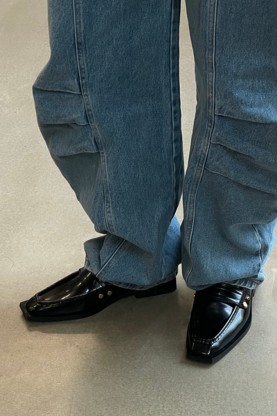 Studs Square Toe Loafer Box Oleatex S3178 - Black - GANNI