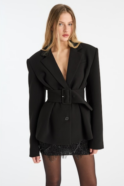 Suiting Belted Blazer - Black - Rotate