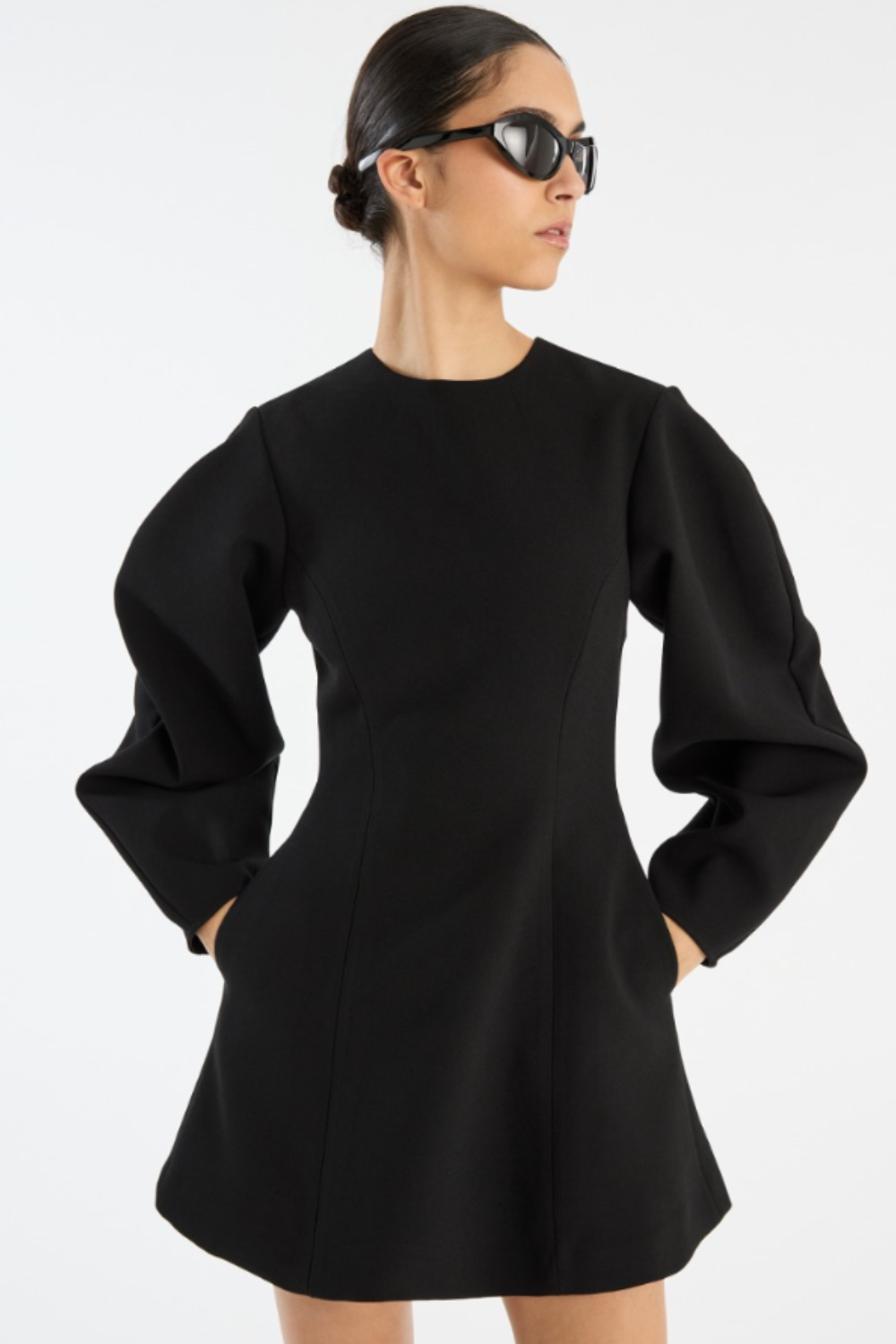 Suiting Flared Mini Dress - Black - Rotate