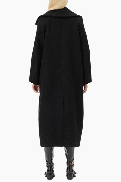 Textured Boucle Wool Coat W0024 - Black - GANNI