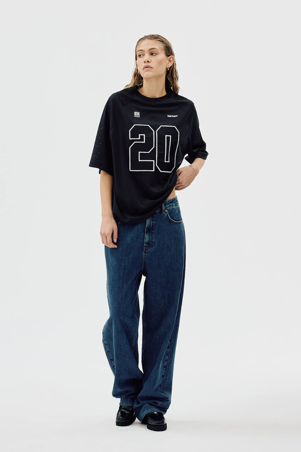 Two-Layer Oversized Mesh T-Shirt - Black Onyx - bareen
