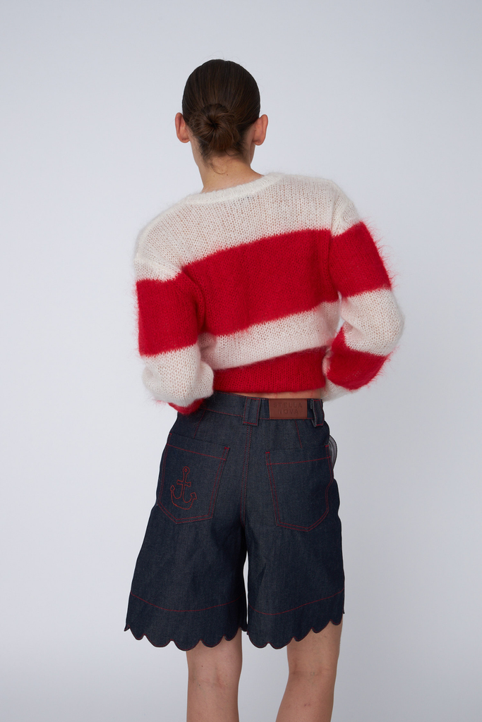 Unwashed Denim Scallop Shorts - Raw Denim - Stella Nova