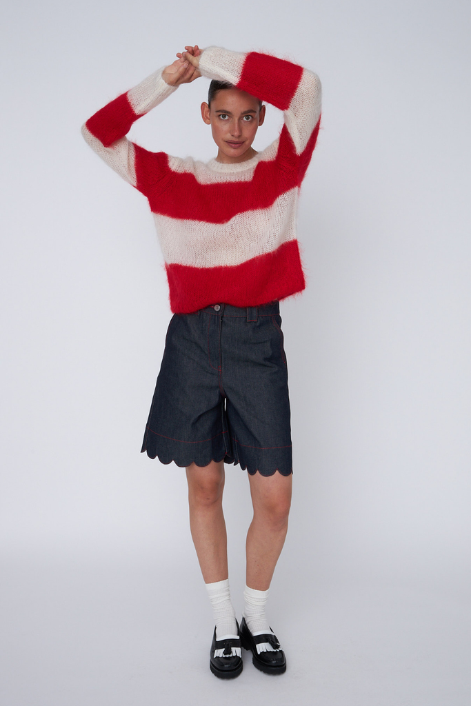 Unwashed Denim Scallop Shorts - Raw Denim - Stella Nova