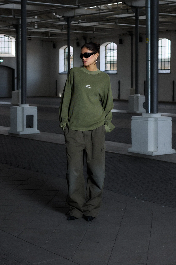 Vintage Oversized Waffle Long Sleeve - Stone Green - Bareen