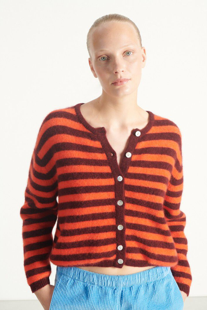 Vitow Cardigan - Striped Garnet Melange Gaspacho - American Vintage