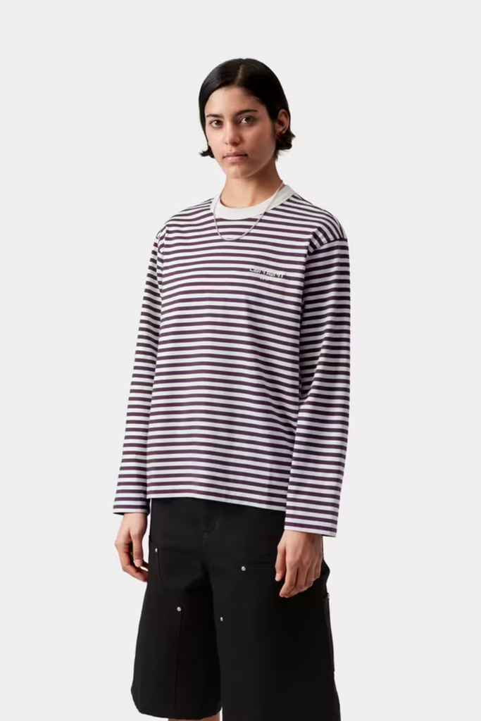 W' L/S Ezra T-Shirt Stripe - Cozy Purple - Carhartt WIP