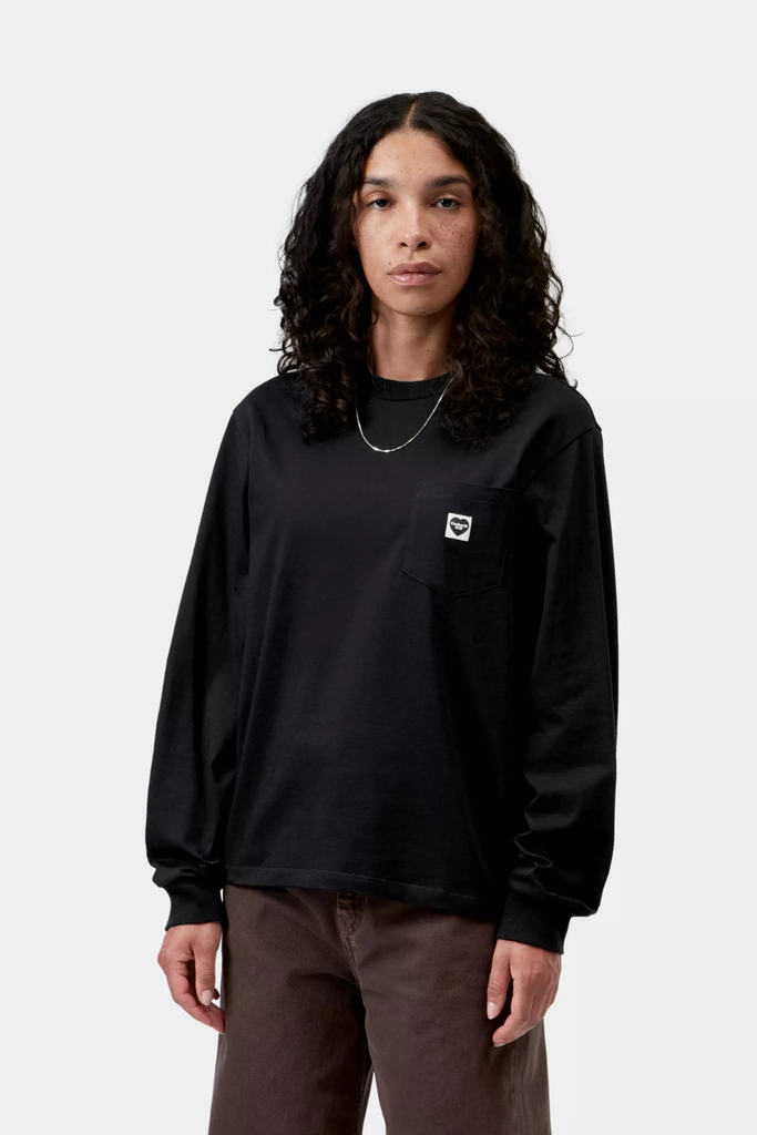 W' L/S Pocket Small Heart T-Shirt - Black - Carhartt WIP