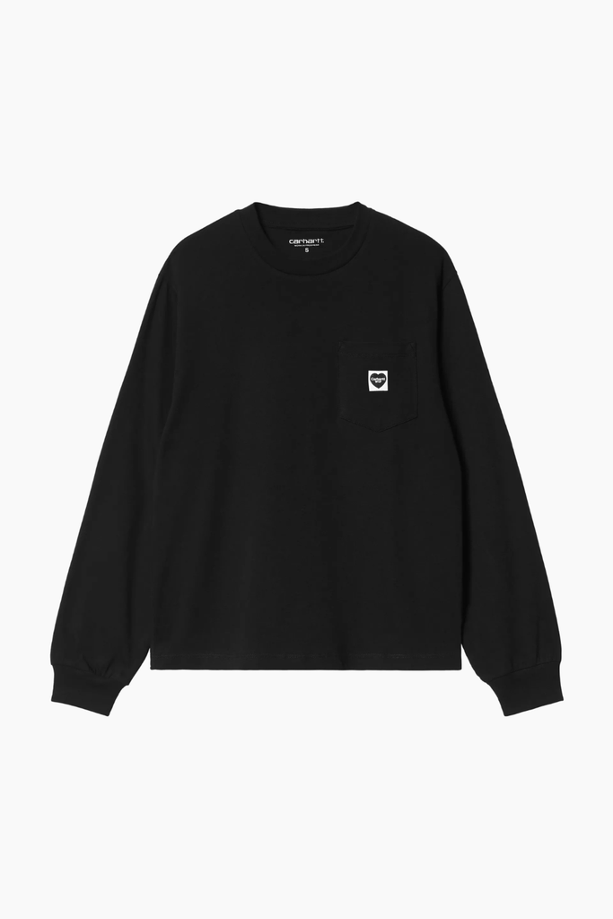 W' L/S Pocket Small Heart T-Shirt - Black - Carhartt WIP