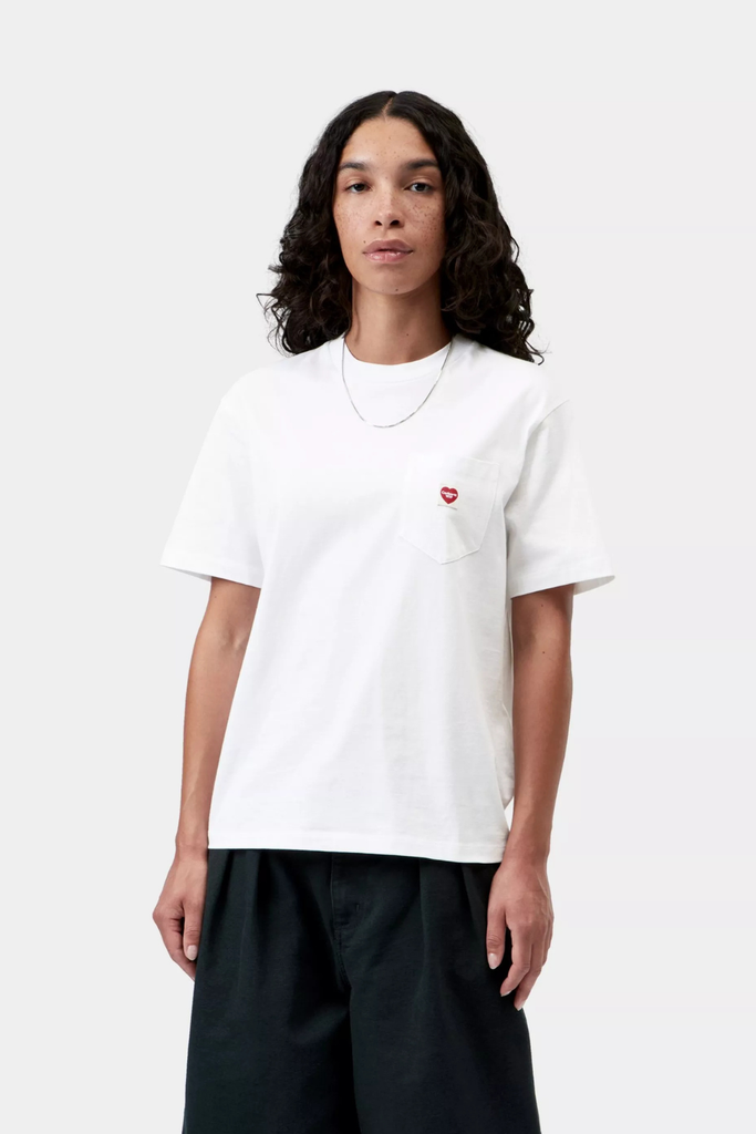 W' S/S Pocket Small Heart T-Shirt - White - Carhartt WIP