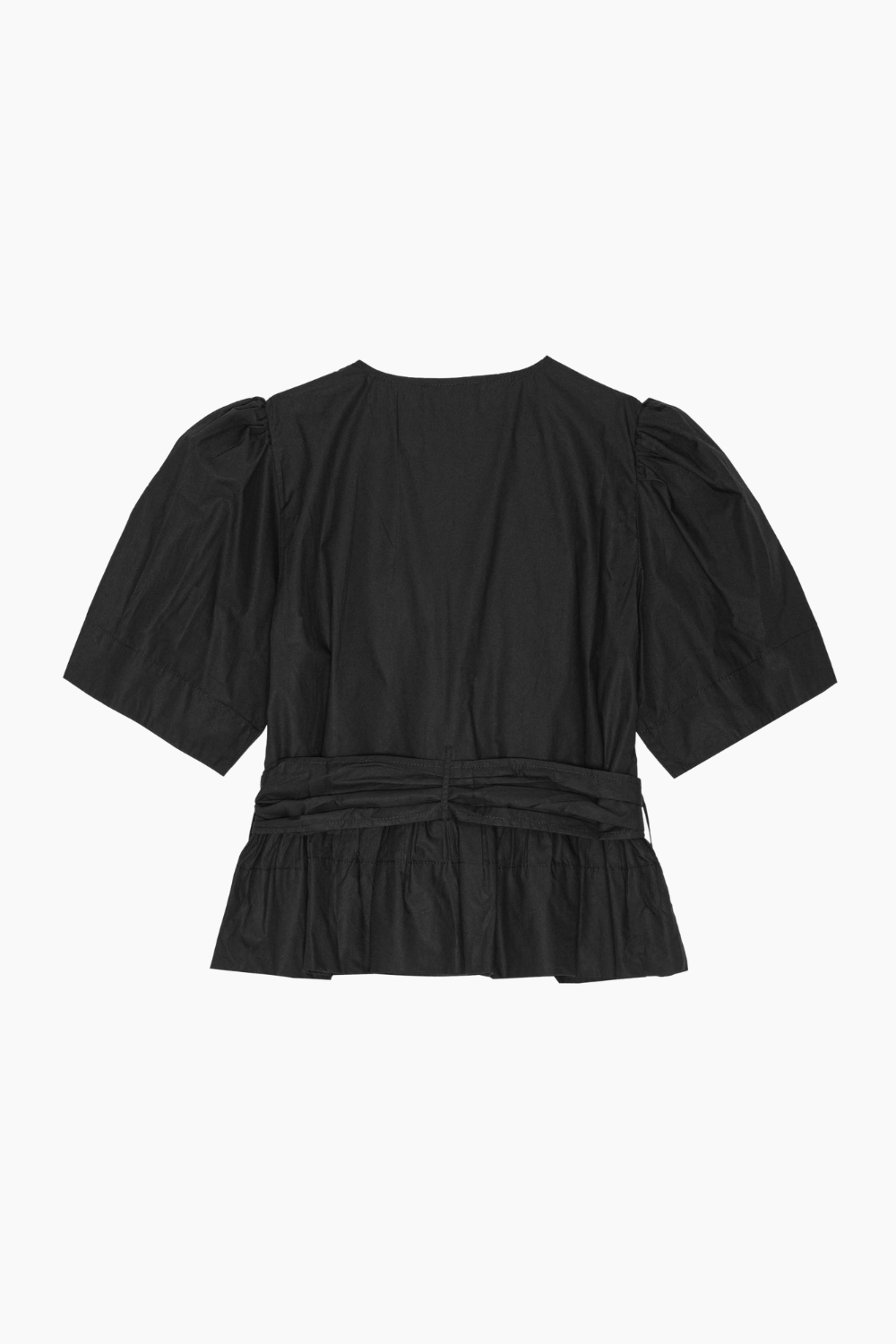 Washed Stretch Cotton Tie Strap Blouse W0378 - Black - GANNI-7