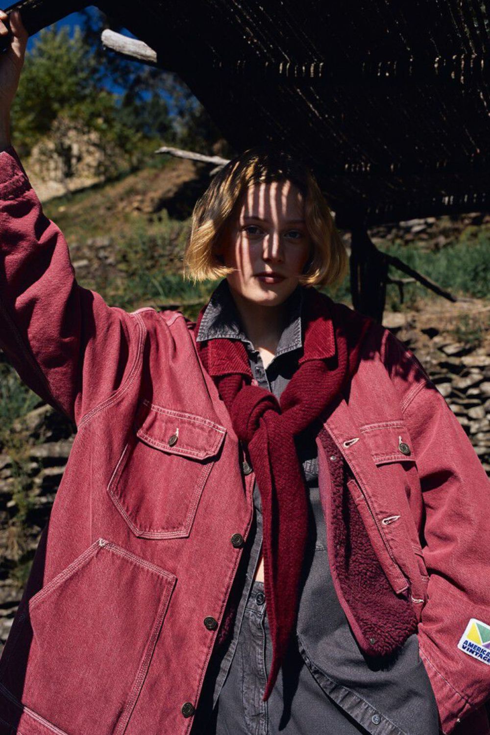 Women Jacket Ymobay - Burgundy - American Vintage