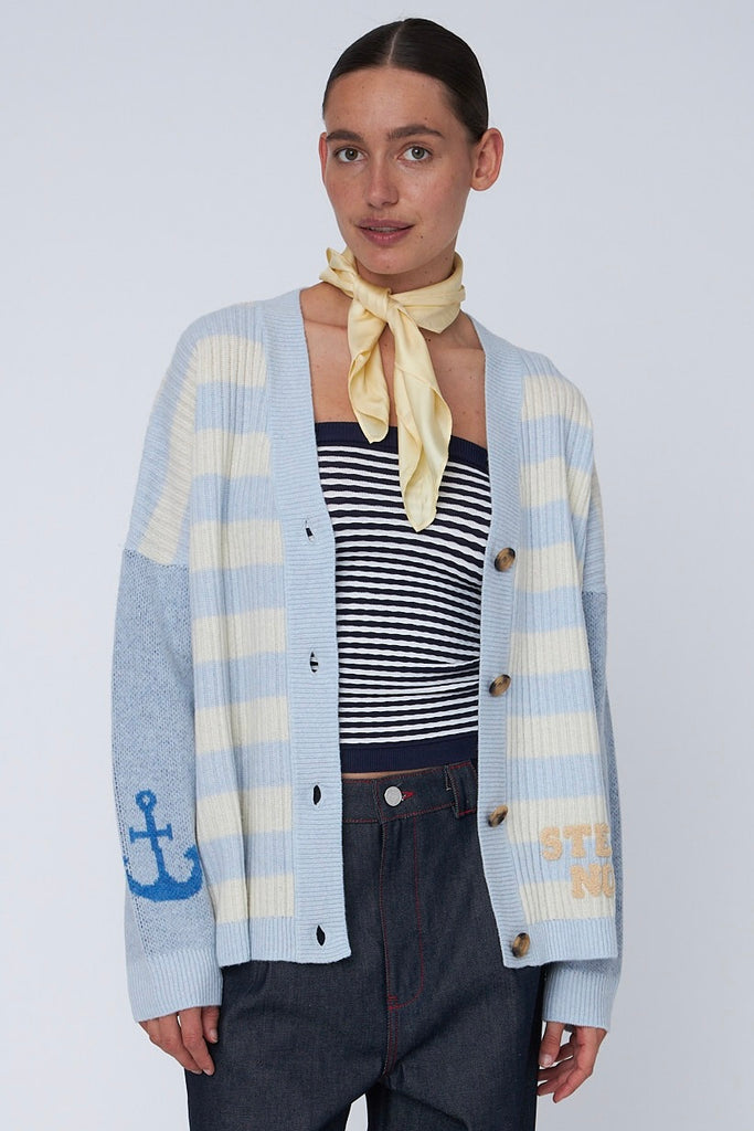 Wool Embroidered Cardigan - Blue Sea - Stella Nova