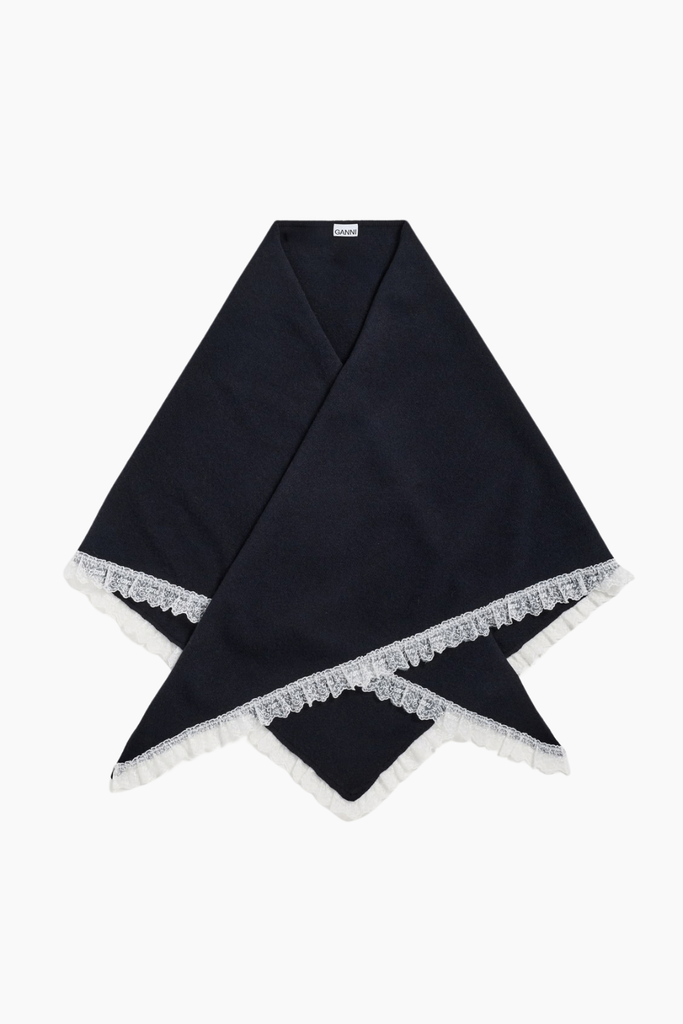 Wool Lace Triangular Scarf XXL - Sky Captain - GANNI