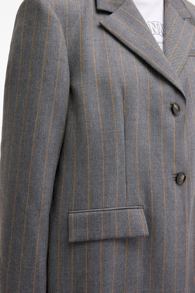 Wool Stripe Blazer A1020040 - Pewter Melange - GANNI