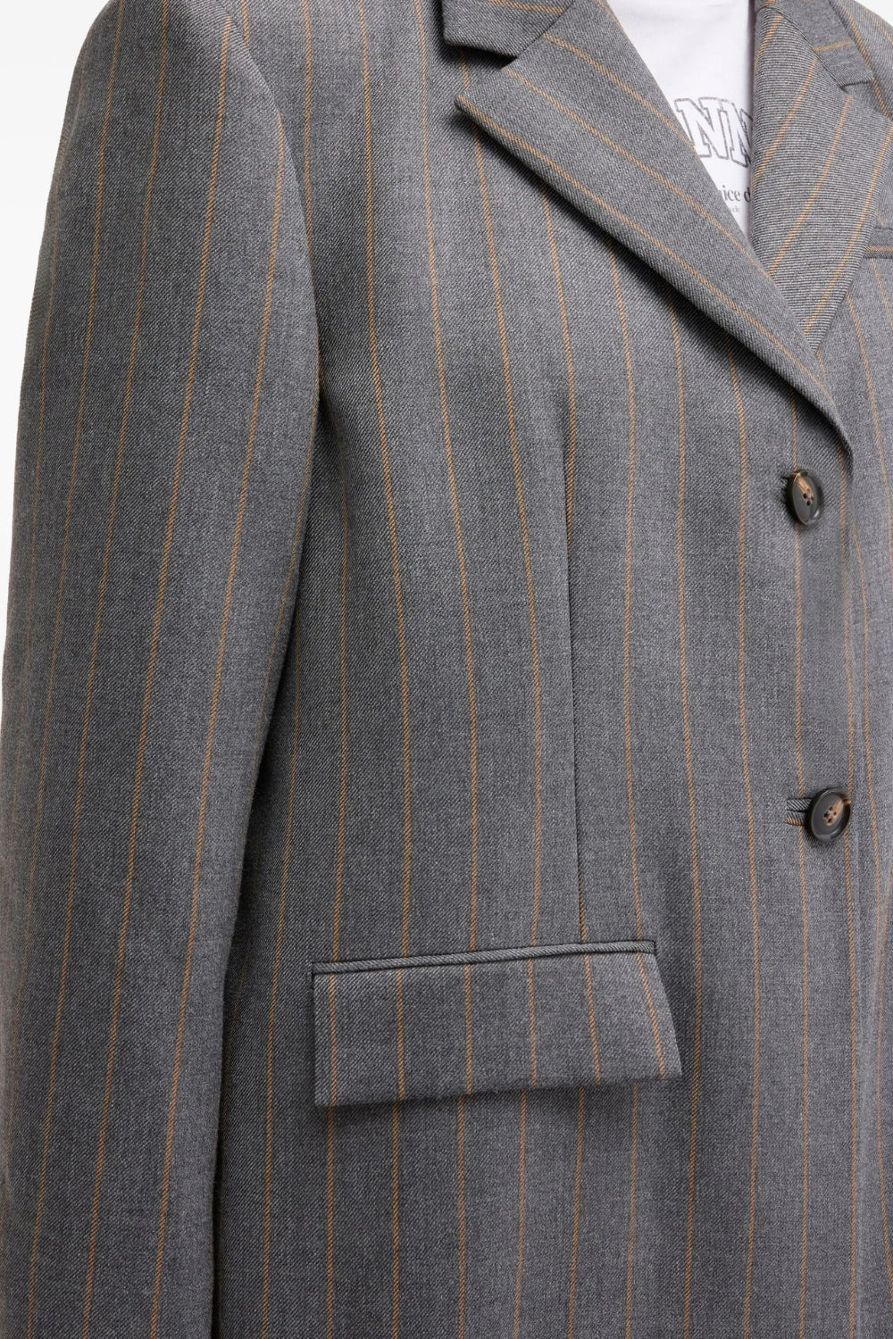 Wool Stripe Blazer A1020040 - Pewter Melange - GANNI