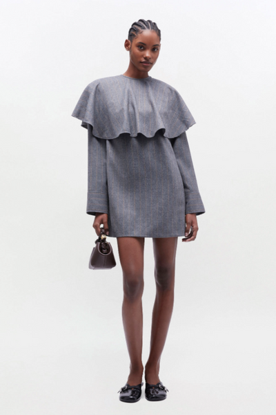 Wool Stripe Circle Collar Mini Dress W0994 - Pewter - GANNI
