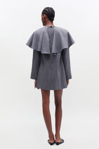 Wool Stripe Circle Collar Mini Dress W0994 - Pewter - GANNI