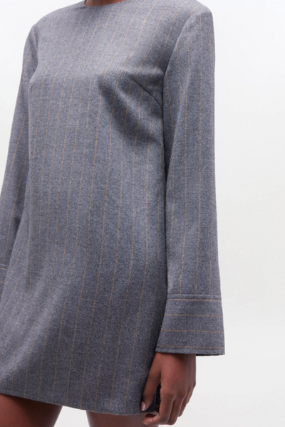 Wool Stripe Circle Collar Mini Dress W0994 - Pewter - GANNI