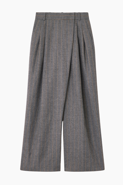 Wool Stripe Mid Waist Pants - Pewter - GANNI