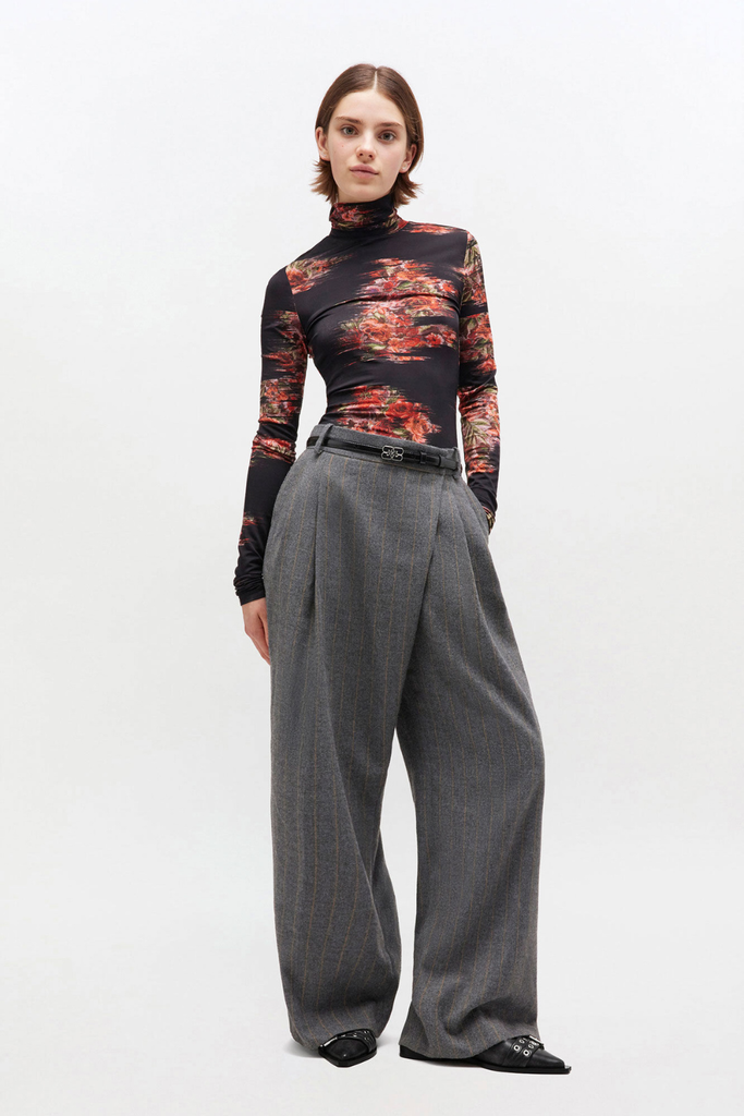 Wool Stripe Mid Waist Pants W0761 - Pewter - GANNI