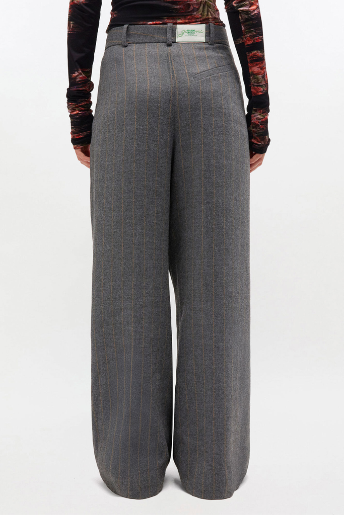 Wool Stripe Mid Waist Pants W0761 - Pewter - GANNI
