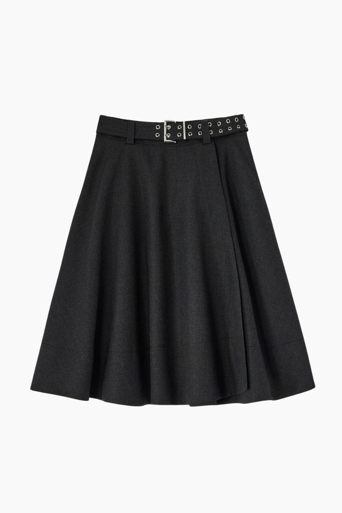 Wool Suiting Knee Length Wrap Skirt - Phantom - GANNI