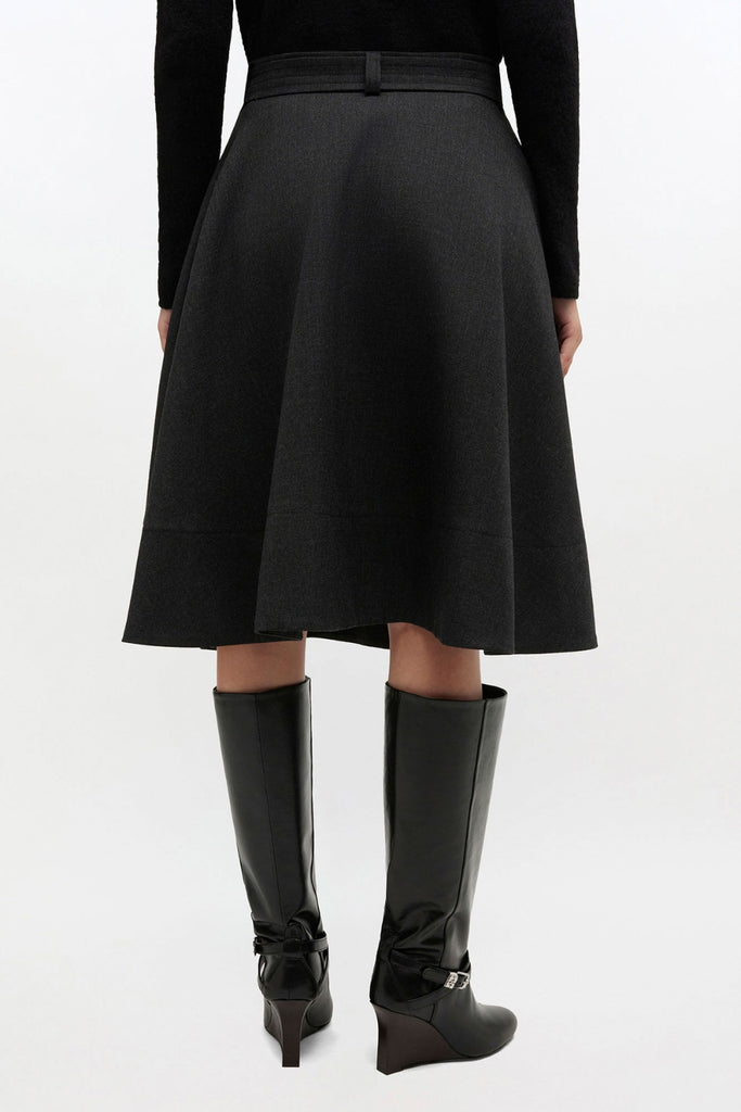 Wool Suiting Knee Length Wrap Skirt - Phantom - GANNI