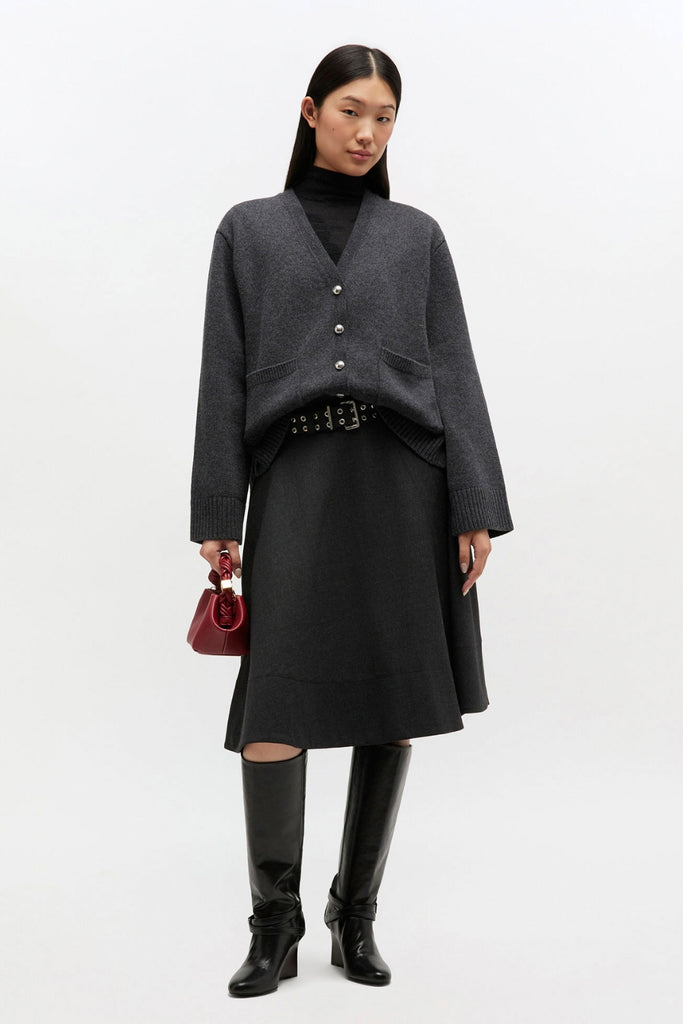 Wool Suiting Knee Length Wrap Skirt - Phantom - GANNI