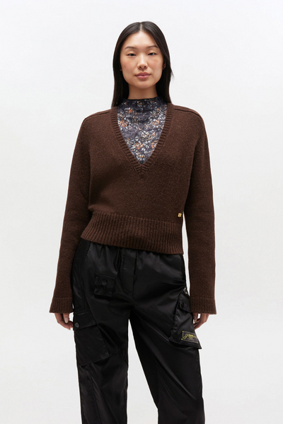 Wool Yak Mix Deep V-neck K2614 - Shaved Chocolate - GANNI