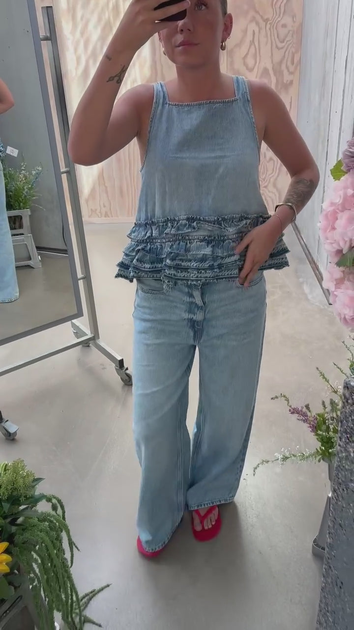 Soft Rigid Denim Baggy Jeans J1743 - Light Blue Stone - GANNI