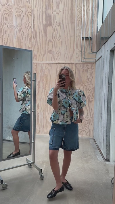 Printed Cotton Peplum Blouse W017 - Multicolour - GANNI