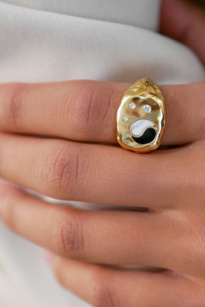 Chunky yin yang ring - guld - Enamel