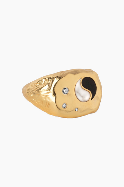 Chunky yin yang ring - guld - Enamel